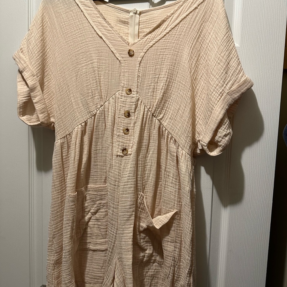 SHEIN Cream Button-Up Jumpsuit